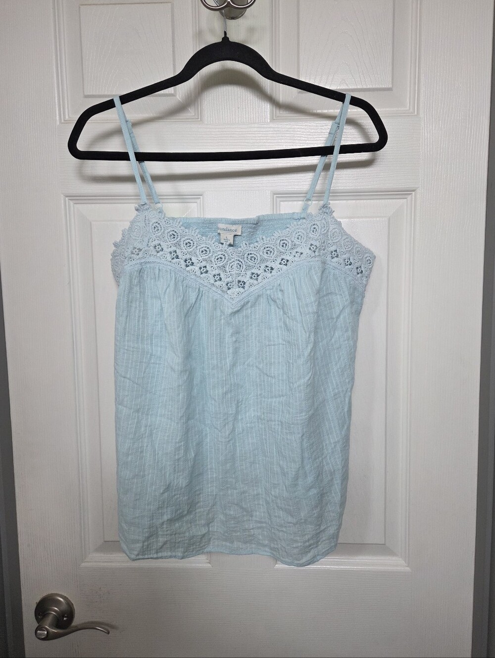 Sundance Light Blue Lace-Trim Cotton Camisole Boho Summer Vacation Size Large
